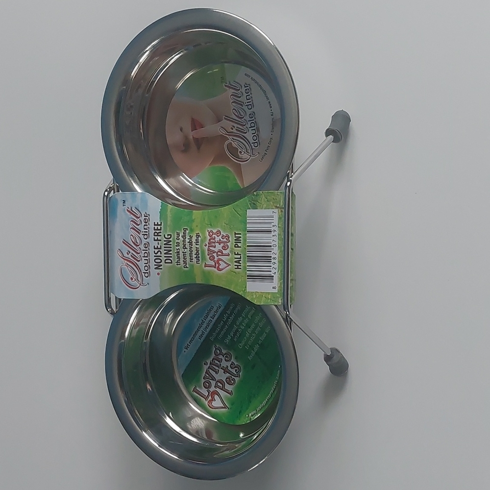 Silent Companion Stainless Steel Double Dog Bowl - Silver - Picture 2 of 5